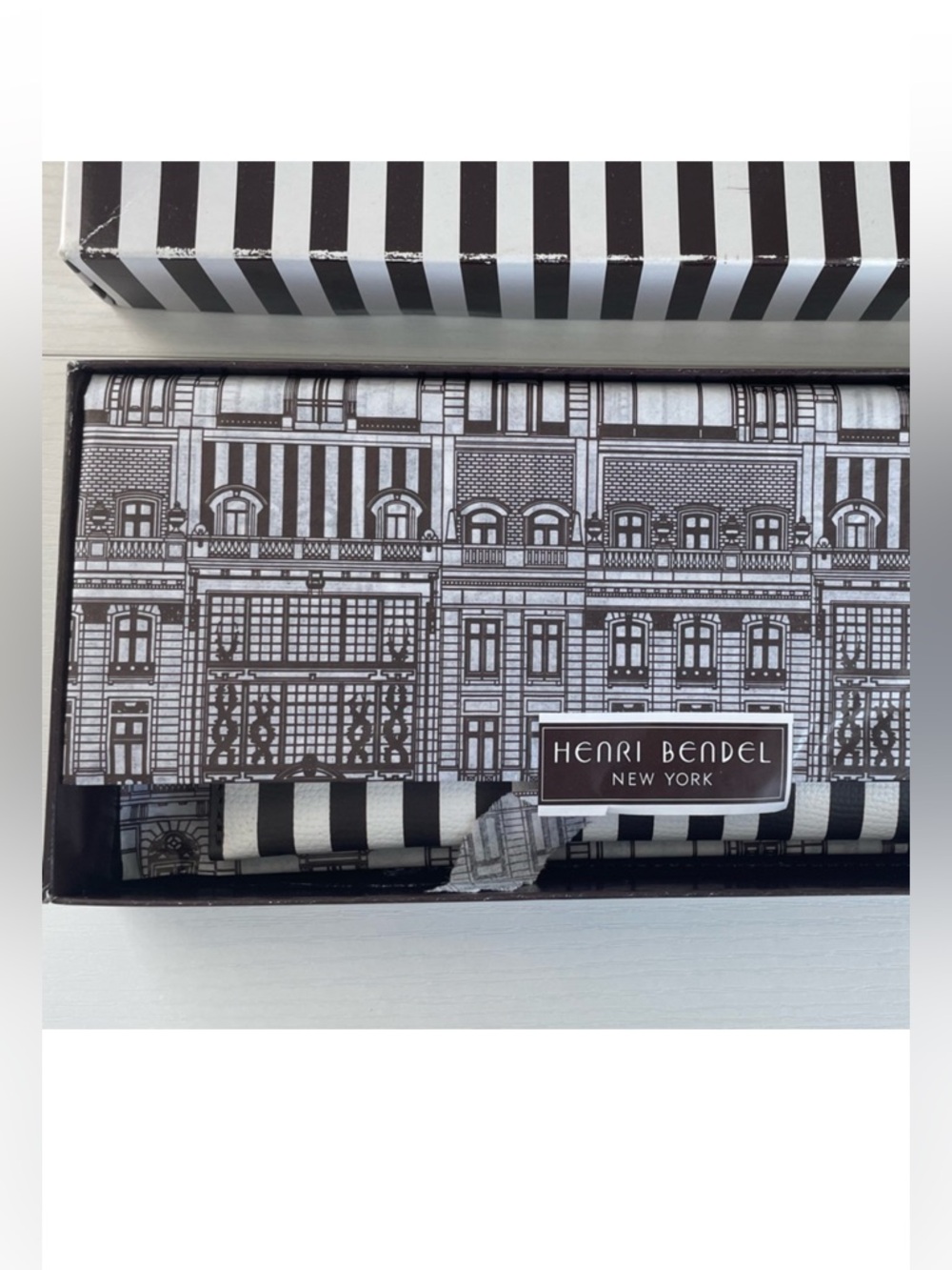 Henri Bendel Brown and White Centennial Stripe Clutch - Picture 3 of 7